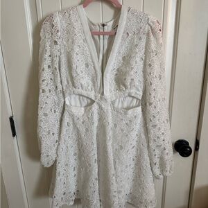 Showpo White Long Sleeve Cut Out Mini Dress Size 4